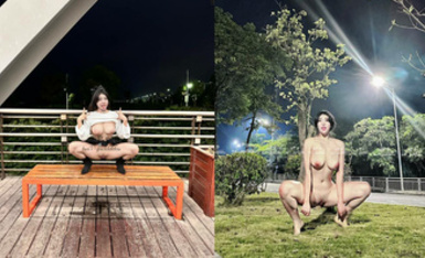 推特露臉人間胸器【反骨PP】放飛自我，各種人前極限露出，調教喝尿放尿也很母狗 (2)